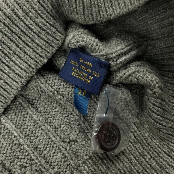 Polo Ralph Lauren Cable Knit Sweater Quarter Zip Mens 2XL 100% Tussah Silk Gray